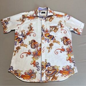Neiman Marcus Men’s Paisley Print Button-Down Shirt | Medium | Short Sleeve